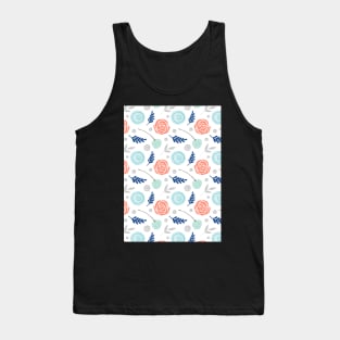 Blue coral grey floral Tank Top